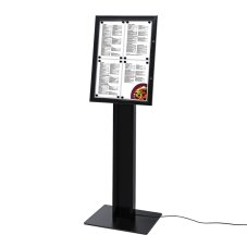 Černý samostatně stojící menu stojan LED osvětlený 4x A4