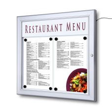 Venkovní menu vitrína LED osvětlená s logopanelem na šířku 2x A4
