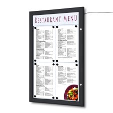 Venkovní menu vitrína LED osvětlená s logopanelem na výšku 4x A4