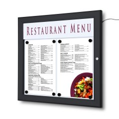 Venkovní menu vitrína LED osvětlená s logopanelem na šířku 2x A4