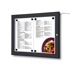 Černá venkovní menu vitrína LED osvětlená 2x A4