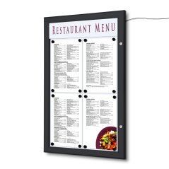 Venkovní menu vitrína LED osvětlená s logopanelem na výšku 4x A4