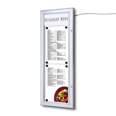 Venkovní menu vitrína LED osvětlená s logopanelem na výšku 2x A4