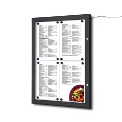 Černá venkovní menu vitrína LED osvětlená 4x A4
